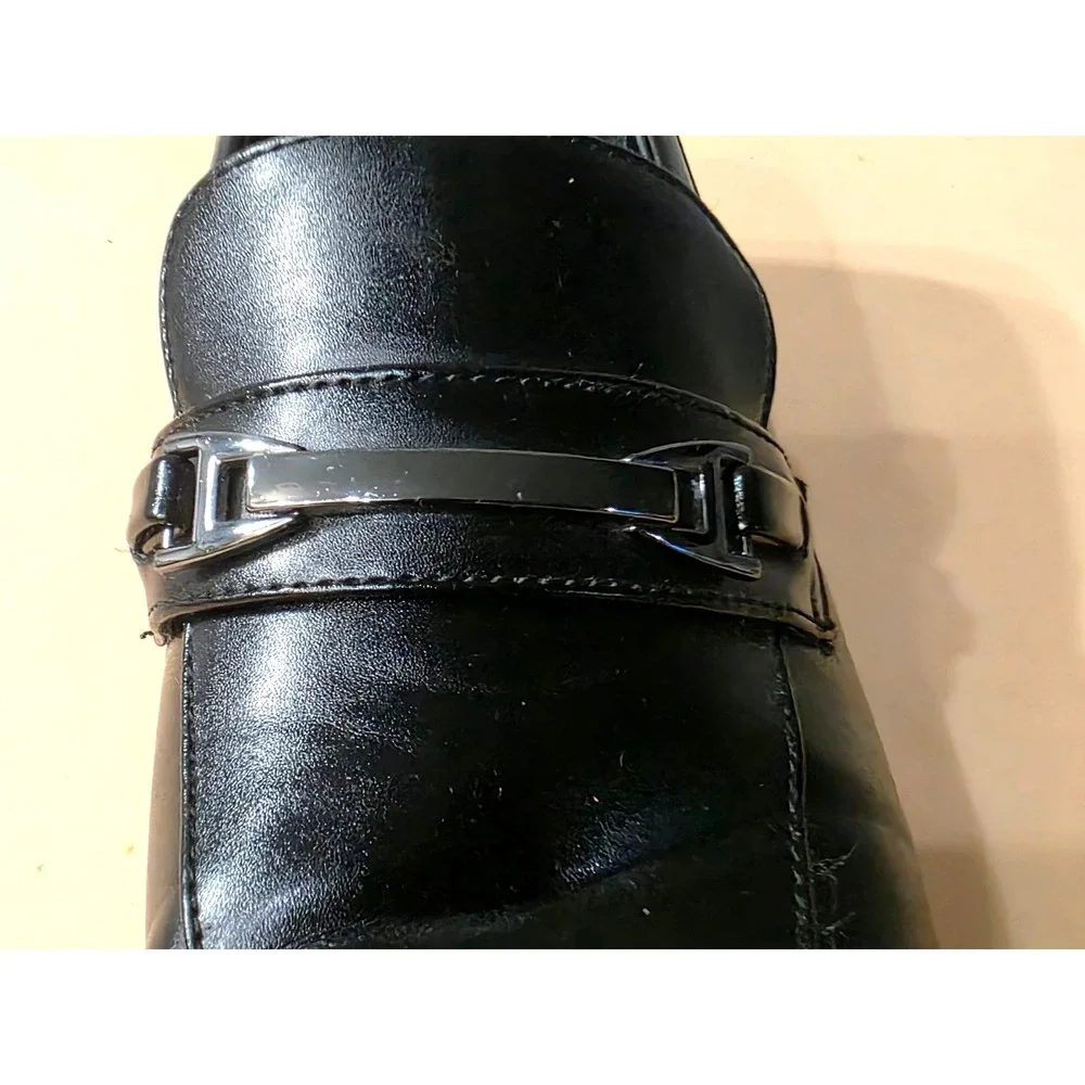 Perry Ellis Mens Black Leather Bit‎ Loafers Square Toe Dress Shoes Size 10.5